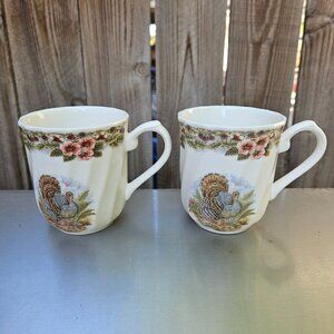 Queens Thanksgiving TURKEY Myott Factory set 2 Mugs